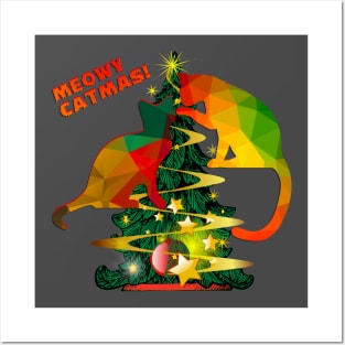 Meowy Christmas Cats Tree Posters and Art